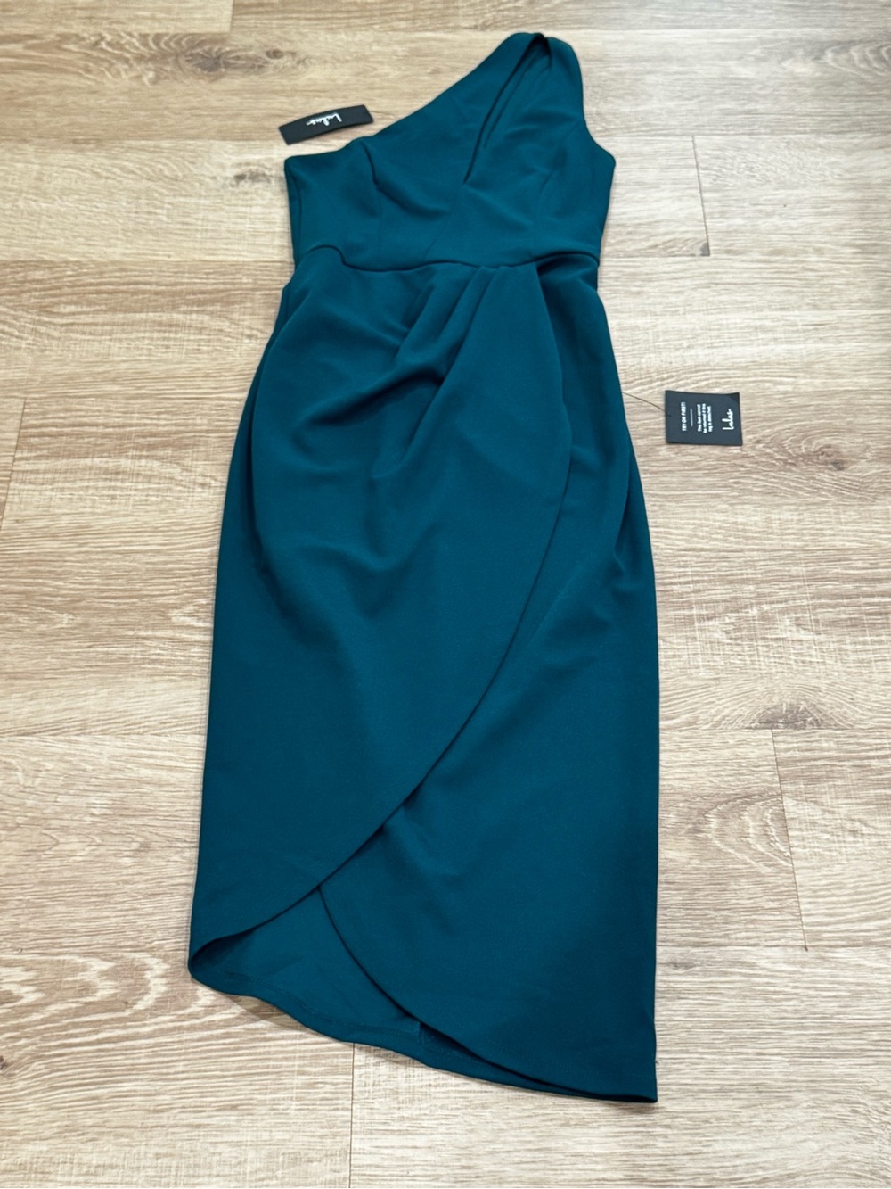 Lulu’s teal One-Shoulder Tulip Cocktail Dress NWT XS
